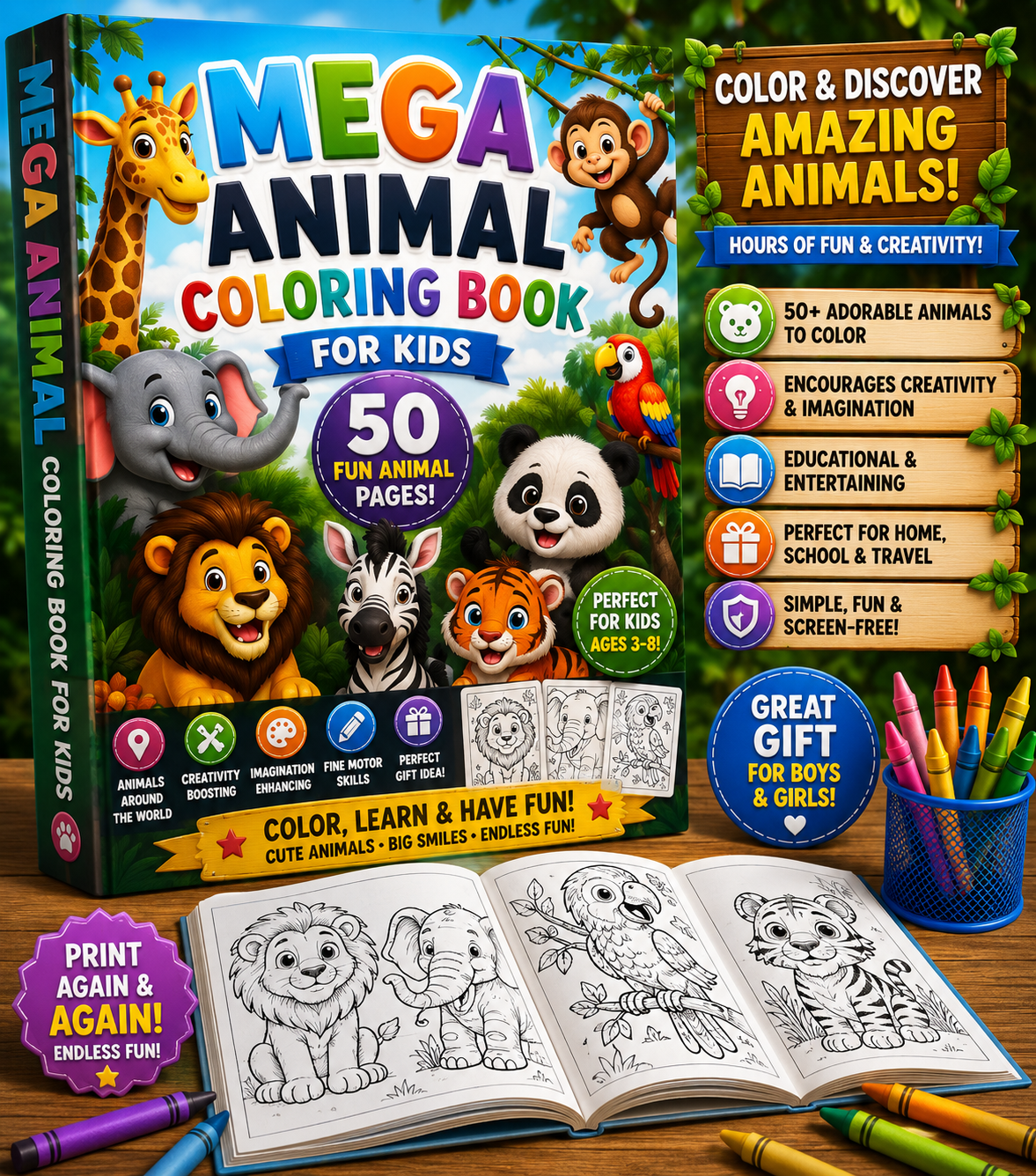 Mega Animal Coloring Book For Kids