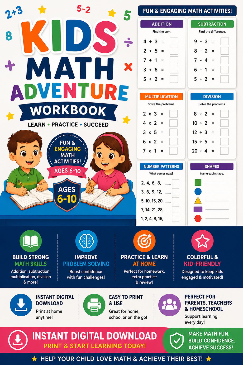 Kids Math Adventure Workbook