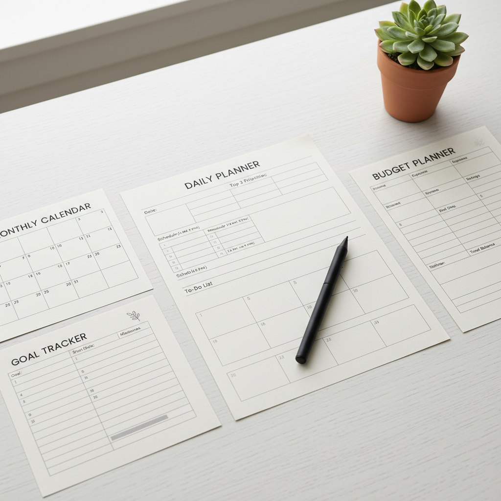 Ultimate Life Planner Bundle printable planner pages flat lay