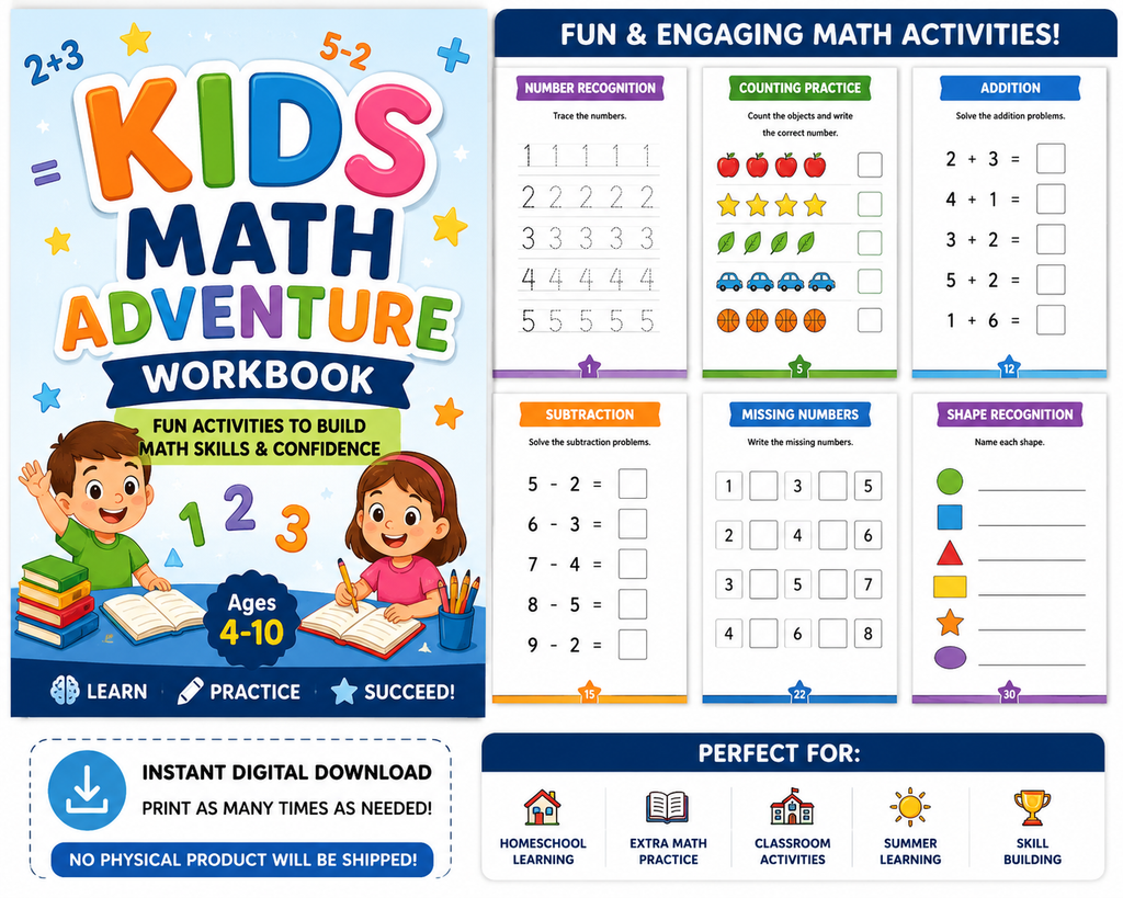 Kids Math Adventure Workbook